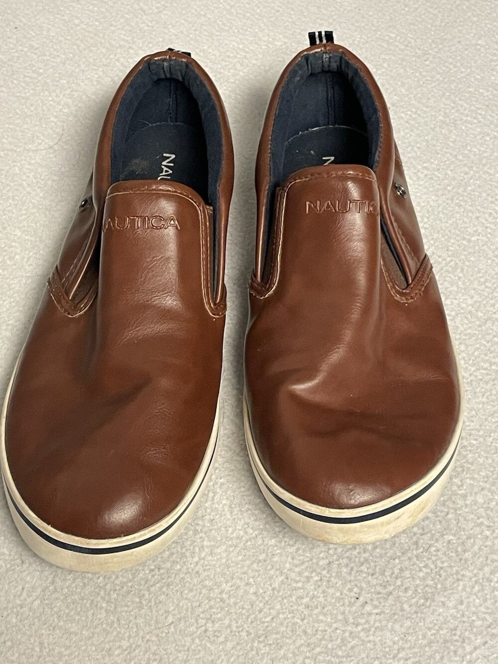 Nautica Men's Size 6 Akeley Brown Faux Leather Slip On Casual Sneakers Shoes